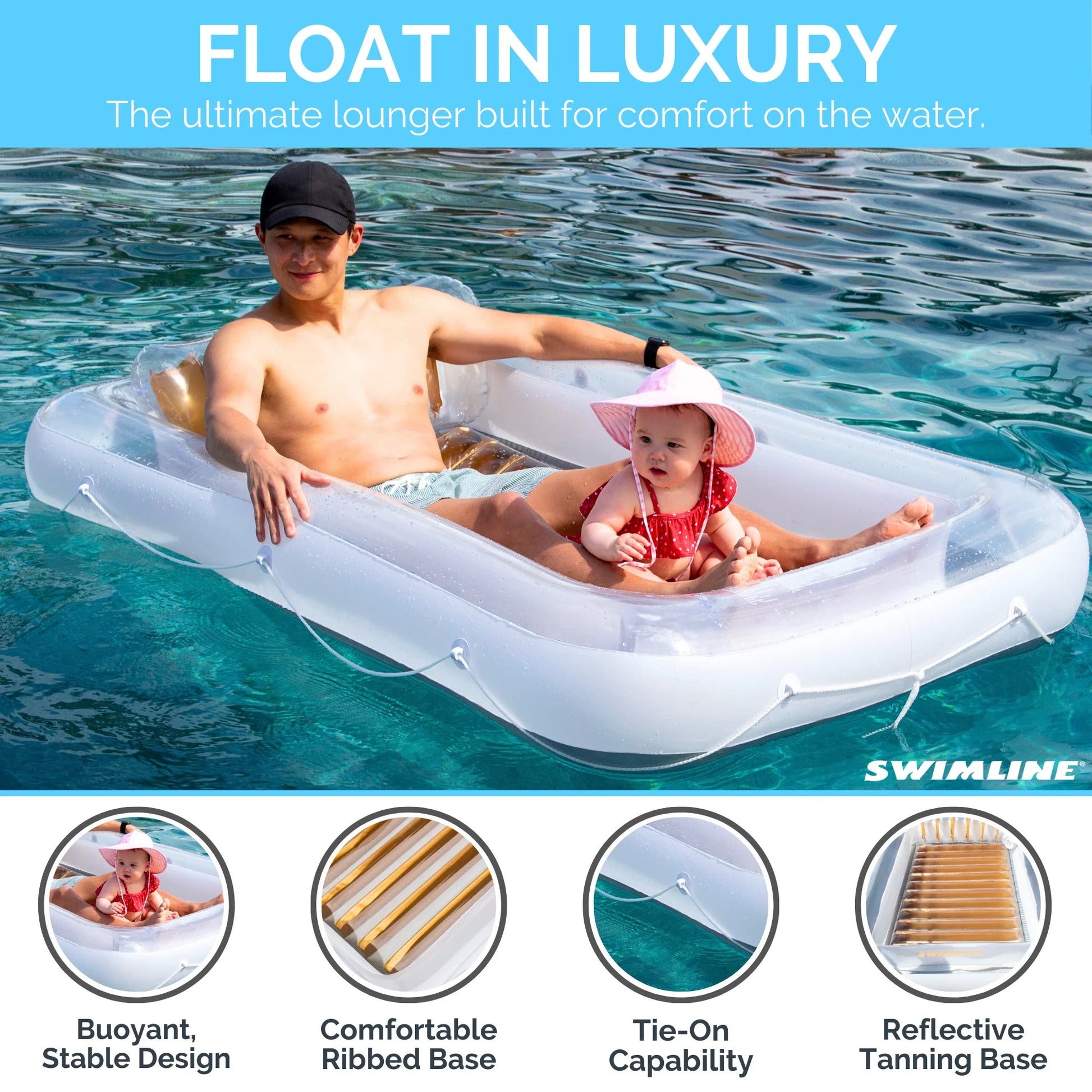 Luxe Edition Inflatable Suntan Tub Pool Lounger, White & Gold